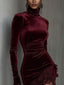 Women's Velvet Mini Dress with Mock Neck and Lace Hem