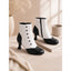 Women's vintage button up heeled ankle boots in black and white