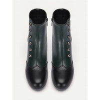 Women's vintage button up heeled ankle boots in black green