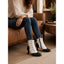 Black and white button boots worn with jeans