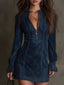 Women's Vintage Velvet Mini Dress with Lace Panels in blue