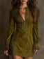 Women's Vintage Velvet Mini Dress with Lace Panels in green