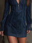Women's Vintage Velvet Mini Dress with Lace Panels
