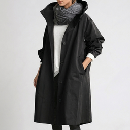 Women's lightweight water resistant hooded rain coat in black
