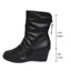 Black wedge mid calf boot with the heel height shown