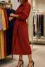 Women's Wrap Belt A-Line Midi Shirt Dress with Pockets in red