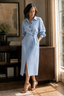 Women's Wrap Belt A-Line Midi Shirt Dress with Pockets