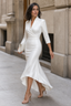 Women's Wrap Front Stretch Satin Midi Dress