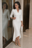 Women's Wrap Front Stretch Satin Midi Dress
