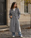 Wool Coat for Women Long Belted Overcoat with Tie Waist