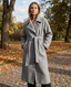 Wool Coat for Women Long Belted Overcoat with Tie Waist in deep grey